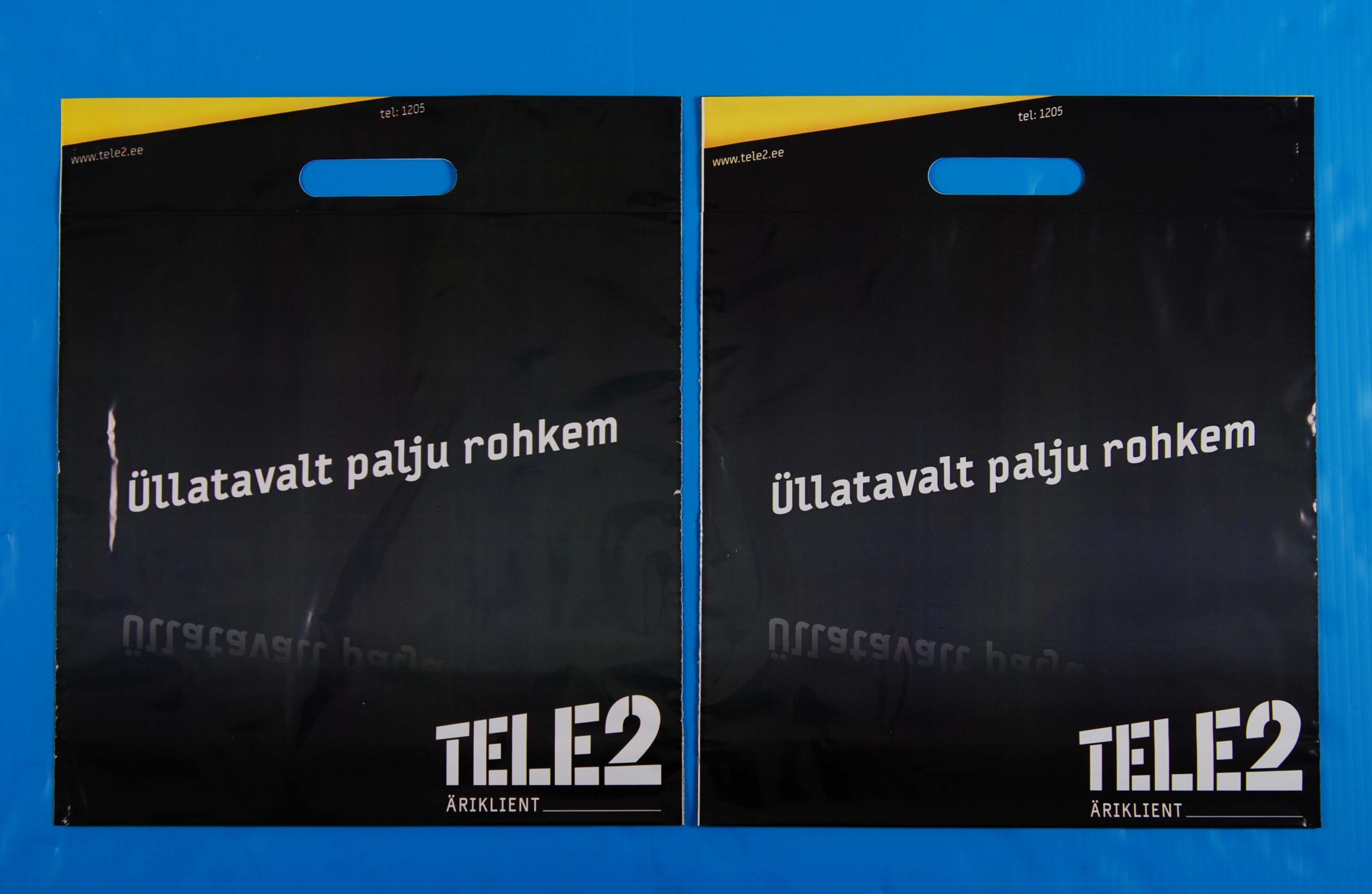 topelt kilega käeava, kilekott logotrükiga, üleni CMYK
