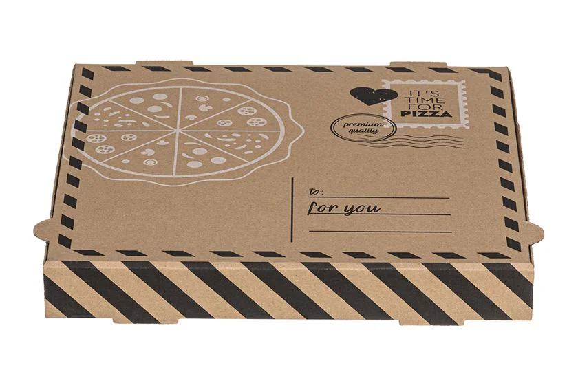 pizza kokkuklapitav karp pruuni värvi ja trükiga