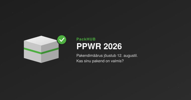 PPWR pakendimäärus 2026 – pakendikarp koos ringlussevõetavuse märgiga, PackHUB illustratsioon